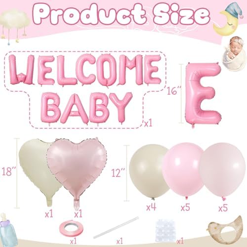 Pink Baby Shower Decorations for Girl, WELCOME BABY Girl Letter Foil Balloons Banner Backdrop with Retro Pastel Pink Cream Beige Latex & Heart Balloon for Princess Newborn Gender Reveal Party Decor - Image 2