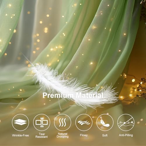 Tulle Curtain Backdrop with 300 LED Fairy Lights for Parites Wrinkle-Free Sheer Curtain Drapes Photo Back Drop for Wedding Baby Shower Bridal Shower Birthday Home Décor - 10ft×10ft, Sage Green - Image 5