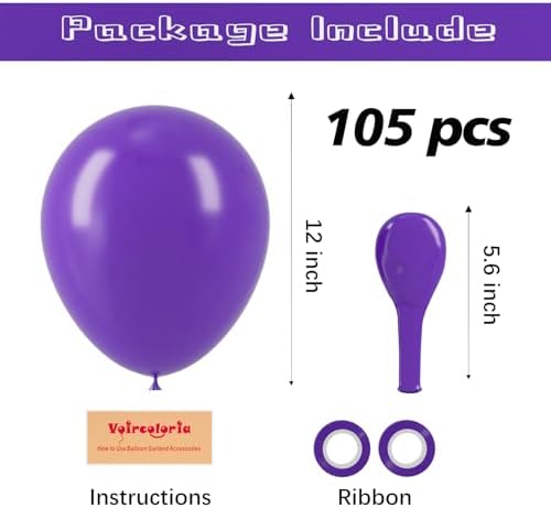 Voircoloria 105pcs Dark Purple Party Latex Balloons, 12inch - Image 2