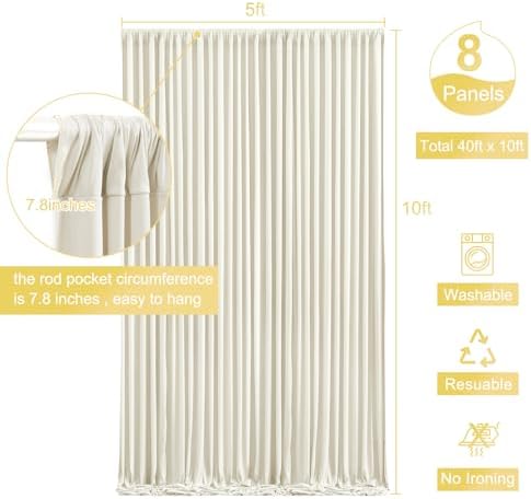 8 Panels Beige Backdrop Curtain for Wedding Parties Wrinkle Free Beige Photo Curtains Backdrop Drapes Fabric Decoration for Baby Shower Photography 40ft(W) x 10ft(H) - Image 5