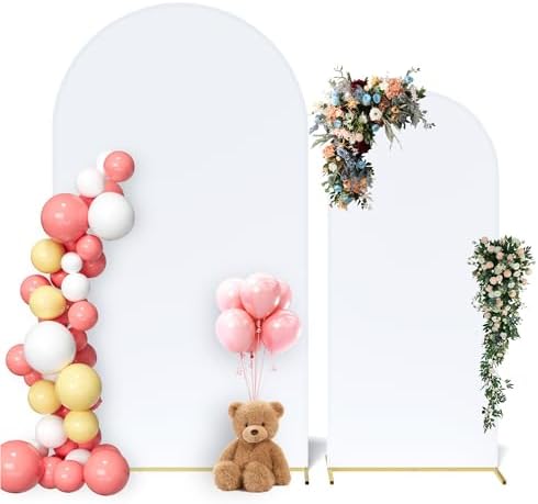 Neatsure Arch Backdrop Stand and Cover Set 2 Pack, 7.2FT, 6FT Metal Photo Balloon Arch Backdrop Stand for Wedding Birthday Party Baby Shower Ceremony Graduation Decoration, White by Neatsure