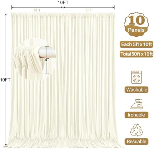 50x10ft Ivory Backdrop Curtain Panels for Parties - Wrinkle Free Polyester Photo Curtain Backdrop Wedding Back Drop Fabric Drapes for Party Decorations Background for Photography - Image 4