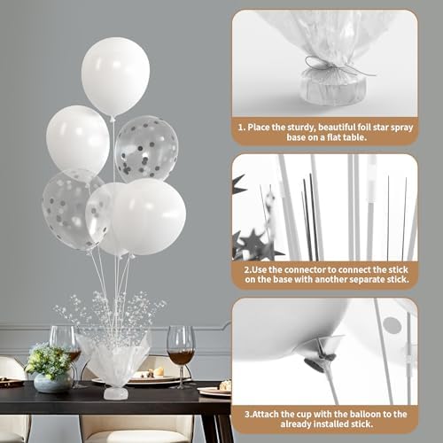 6 Set White Table Balloons Centerpiece with White and Confetti Balloons Stand Kit for Birthday Party Baby Shower Wedding Bridal Shower Prom Cake Table Decorations - Image 5
