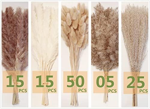 Natural Dried Pampas Grass Decor - 110 Pcs, Contains White Bunny Tails, Artificial Flowers for Bathroom, Office and Baby Shower Decor - Image 2
