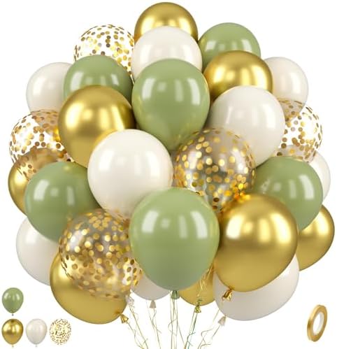 Green Gold Balloons, 50 Pcs Baby Shower Balloons for Jungle Safari Party by Paready