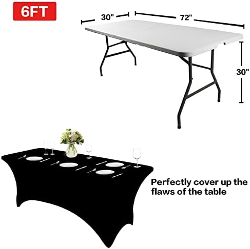 IVAPUPU 2 Pack 6FT Black Table Cloth for Rectangular Spandex Table Cover - Image 3