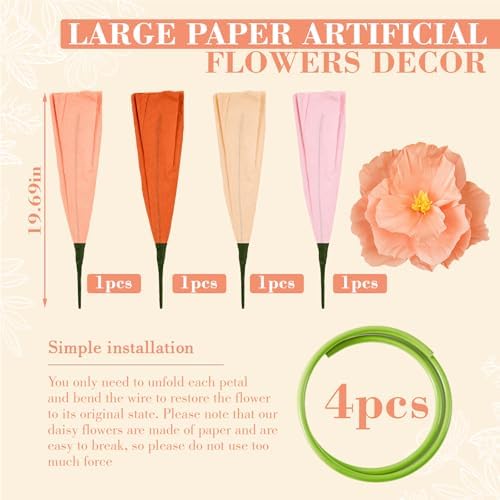 4 Pcs 5ft Mix Color Large Poppy Flowers Giant Artificial Poppy - Image 2