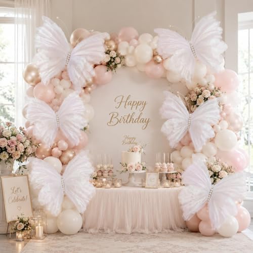 8 Pcs Large Butterfly Decorations, 3D White Silk Butterflies Wall Decor, 20 Inch Big and 12 Inch Small Hanging Butterflies for Wedding, Baby Shower, Birthday Party, Nursery and Centerpieces - Image 4