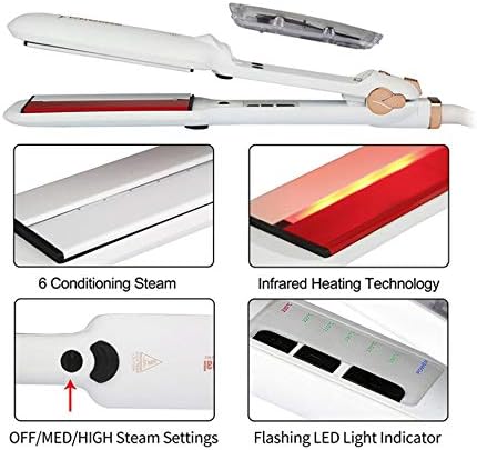DORISILK Steam Hair Straightener and Curler Iron 2 in 1, Professional Salon Infrared Flat Iron Wide Tourmaline Ceramic Plate, Vapor Straighteners for Hair Instant Heat Up Adjustable Temp, 2 Inch White - Image 4