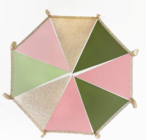 Sage Green Dusty Rose Pink Champagne Gold Pennant Banner Flag Hanging Glitter Paper Triangle Bunting for Jungle Safari Woodland Themed Birthday Wedding Wild Party Decorations Supplies - Image 5