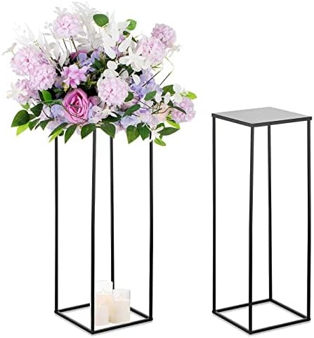 Sziqiqi Black Geometric Centerpiece Column Flower Stand, 2Pcs, 31.5in by SZIQIQI