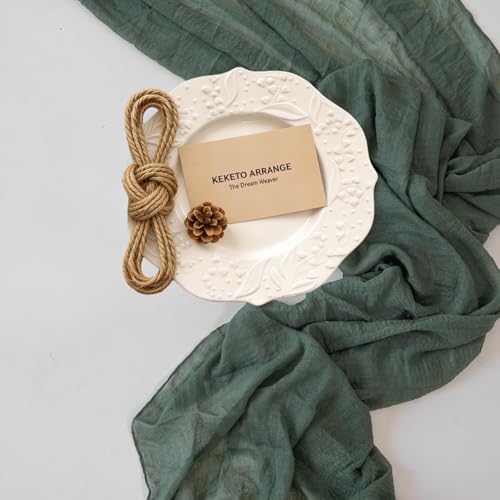 Forest Green Cheesecloth Table Runner 120 in Fall Party Home Decorations - Image 5