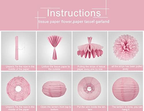 Rose-Gold Pink Burgundy Party Decorations - 15Pcs Tissue Pom Poms Paper Flowers Paper Lanterns Girl Birthday Baby Bridal Shower Bachelorette Engagement Wedding Mothers Day Valentines Galentines Decor - Image 3