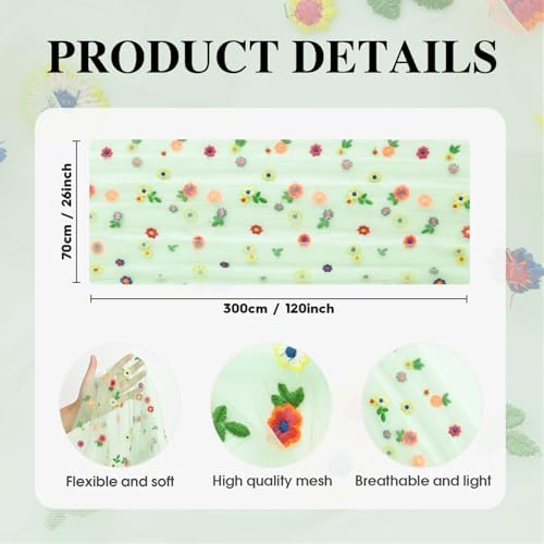 Artoid Mode Sage Green Embroidery Daisy Gauze Table Runner 120 Inch 10FT - Image 5