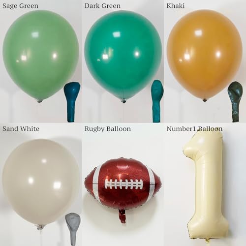 First Year Down Football Balloon Arch Kit – 1st Birthday Football Decorations with Number 1 Balloon, Football Foil Balloons & Green Brown Balloon Garland for Baby Boy Birthday Party (139PCS) - Image 5