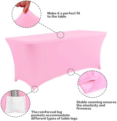 IVAPUPU 4FT Table Cloth for Rectangular Spandex Pink Table Cover - Image 2