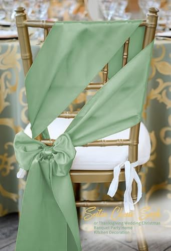60 PCS Sage Green Satin Chair Sashes, 7 x 108 Inch - Image 4