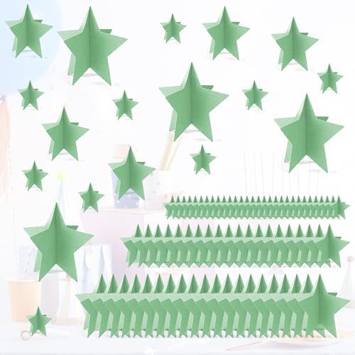 70 Pcs Star Centerpieces for Table Green Birthday Party Decorations 3D Green Party Graduation Poms Decoration Stars Table Decor Boho Decoration for Women Girls by MISAKTEAM