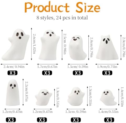 CCINEE 24 Pcs Halloween Mini Resin Ghost Figurines in 8 Styles, Matte Finish Spooky Whimsical Tabletop Decor for Halloween Party, Tiered Tray, Bowl Filler, and Seasonal Home Decoration - Image 2