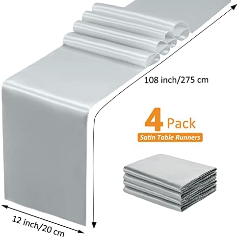 SiinvdaBZX 4 Pcs Silver Satin Table Runner 12 x 108 inches Long - Image 4