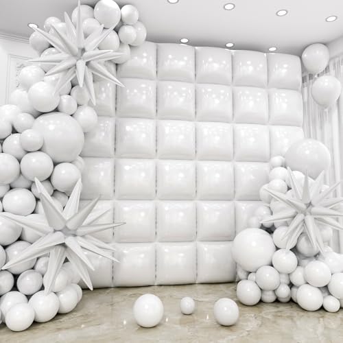 50pcs White Square Foil Balloons Wall Backdrop with 79pcs White Balloon Garland Arch Kit, Double Sided Balloon Tunnel for Birthday Anniversary Wedding Engagement Baby Shower Prom Decorations - Image 7