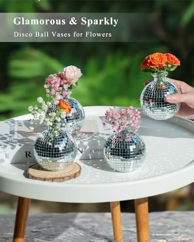 Disco Ball Vase for Centerpieces Disco Ball Planter for Flowers Silver Mirror Glass Disco Ball Decor for Table, Party, Wedding, Birthday, Home, or Bedroom(3.5" X 4") - Image 2
