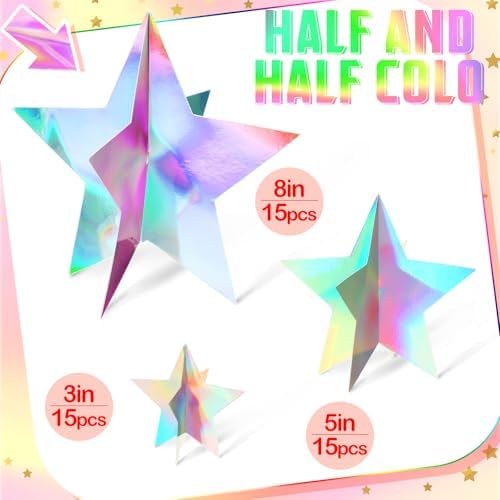 Sinload 45 Piece 3D Iridescent Star Centerpieces Glitter Theme Party Decor - Image 2