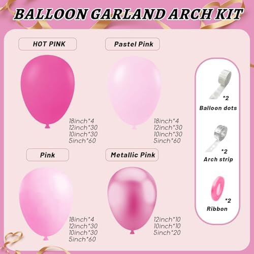 412Pcs Pink Balloon Garland Arch Kit,18 12 10 5 Inch Hot Pink Balloons Metallic Magenta Latex Balloons for Birthday Shower Princess Theme Party Wedding valentines Background Decorations - Image 2