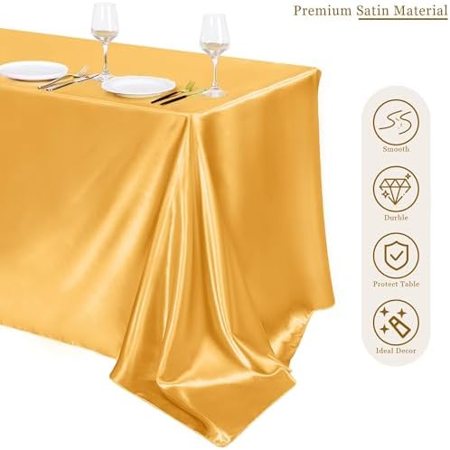TURSTIN 4 Pack Gold Satin Tablecloth 102 x 58 Inch Overlay Table Cover - Image 4