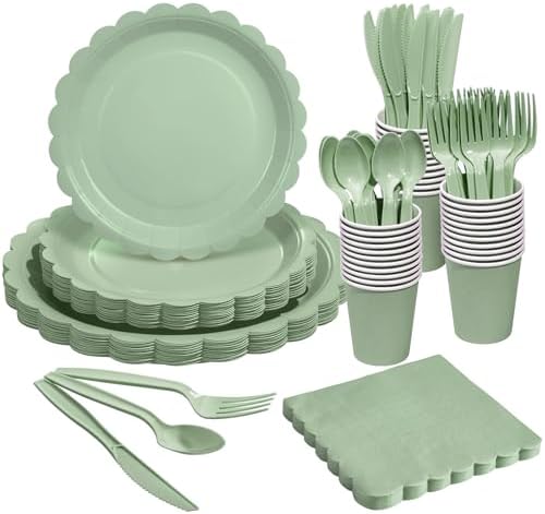 Goodluck 175 PCS Sage Green Paper Plates Set, 25 Guest Green Party Supplies by GoodLuck