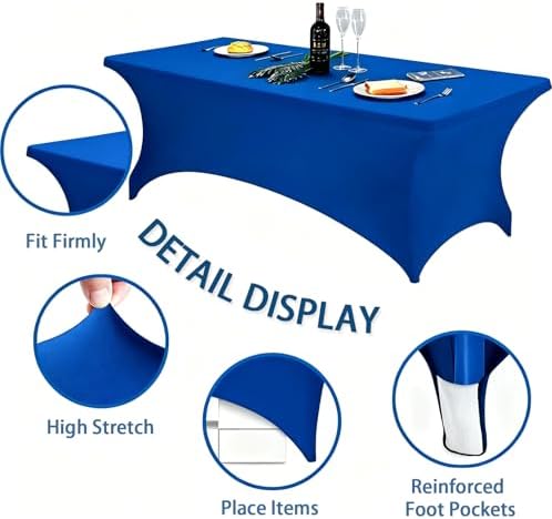 6FT Royal Blue Table Cloth - 2 Pack Fitted Stretch Rectangle Spandex Tablecloth, Washable Table Cover for Party, Picnic, Wedding, Banquet, Birthday and Festival(30" x 72") - Image 5