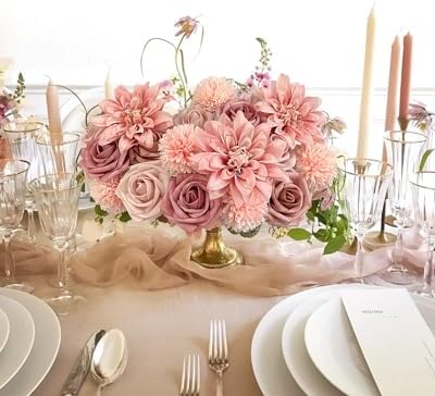 FACINOC Dusty Roses Artificial Flowers Pink Fake Flower Bulk Box Set - Image 4