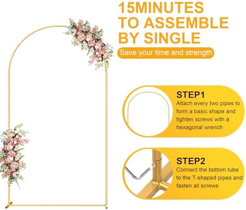 7.2FT Metal Arch Backdrop Stand, Gold Balloon Arch Stand for Wedding Party - Image 3