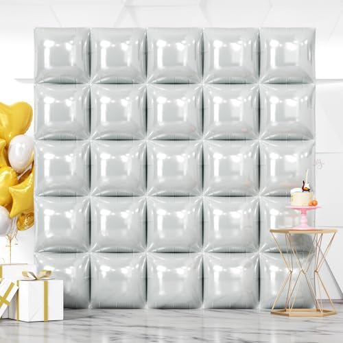 NISOCY 25PCS Gray Square Foil Balloons Wall Backdrop by NISOCY