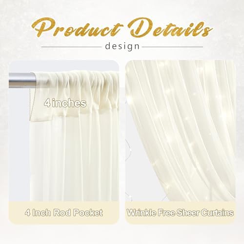 20x10ft Ivory Tulle Backdrop Curtain with Lights String for Parites, Sheer Photo Backdrop Curtains with Lights for Wedding Backdrop Ceremony Reception Bridal Shower Baby Shower Birthday Party - Image 4