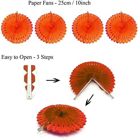 ZERODECO Party Decoration, 21 Pcs Orange Hanging Paper Fans Pom Poms Flowers, Garlands String Polka Dot and Triangle Bunting Flags for Minnie Mouse Birthday Parties Baby Showers Wedding - Image 3