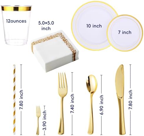 250 PCS Plastic Plates Set With Gold Rim Elegant Cutlery set for 25 Guests - Image 3