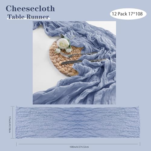 Bailarina 12 Pack Cheesecloth Table Runner 17x108 Inch Long Gauze Cheese Cloth 9ft Wrinkled Sheer Table Runner for Wedding Reception Birthday Party Table Decoration (Dusty Blue) - Image 4