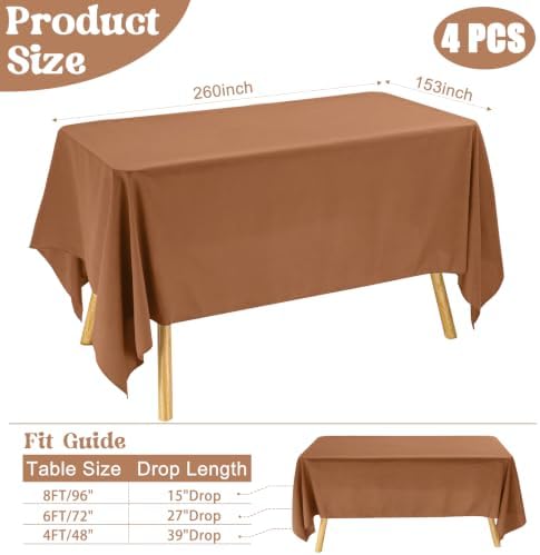4 Pack Rectangle Tablecloth for 6 Foot Tables Washable Polyester Table Cover for Wedding Dining Table Parties Banquet (4, Brown, 60inch x 102inch) - Image 2