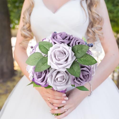 AmyHomie Pale Lavender Rose 25pcs Real Looking Artificial Flowers w/Stem - Image 2
