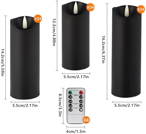 Black Flameless LED Candles with Remote Timer, 72 Pack Battery Operated Flickering Pillar Candles, Waterproof Electric Fake Candles for Halloween Decor, Spooky Party, Haunted House, Indoor Outdoor Use - Image 2