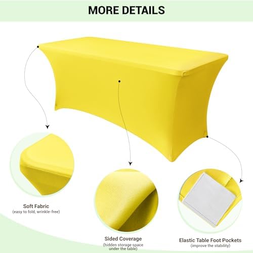 Obstal 6ft Stretch Spandex Table Cover for Folding Tables, 2 Pack, Yellow - Image 3