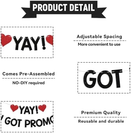 Yay! You Got Promoted Banner - Congrats on Your Promotion Decor, Congratulations, Job Promotion Party Decorations Black Glitter - Image 4