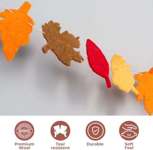 Folkulture Premium Cute Fall Garland, Wool, Mantle, Thanksgiving - 72 Inch - Image 2