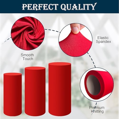 SaitiMade Set of 3 - Red Cylinder Pedestal Stand Covers - Image 3