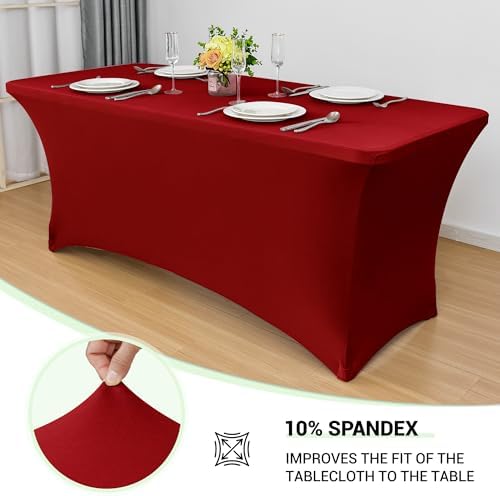 Obstal 4ft Stretch Spandex Table Cover, 2 Pack, Dark Red - Image 2