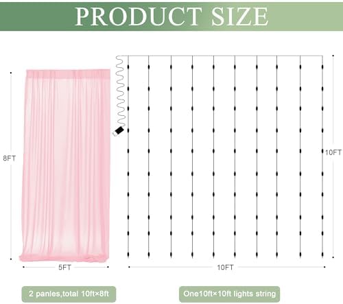 Tulle Backdrop Curtain with Lights 10x8FT Pink Sheer Tulle Curtains - Image 2