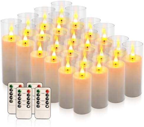 24 Pcs Acrylic LED Flameless Candles with 4 Remote,White,Flickering, Clear, Suitable for Wedding, Party, Home Decoration & Outdoor. - Image 5