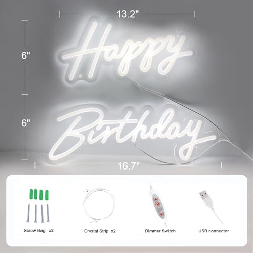 Happy Birthday Neon Sign - 3 Color Temperature Modes Happy Birthday Sign 17" - USB Happy Birthday Light Up Sign with Dimmable Switch - Happy Birthday LED Sign for Backdrop, Party, Celebration, Decoration - Image 3