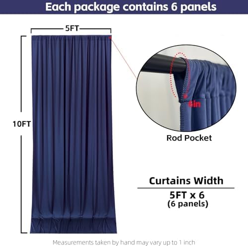 30x10FT Navy Blue Backdrop Curtains for Wedding Parties, Wrinkle Free Photo Backdrop Curtains for Wedding Birthday Party Baby Shower, Fabric Drape with Rod Pockets 5ft x 10ft, 6 Panels - Image 3